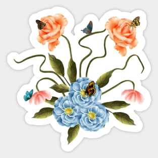 Aesthetic Butterflies on Beautiful Flowers Sticker